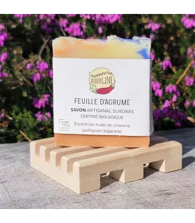 Light cosmetics set - Feuille d'agrumes soap + wooden Jura soap stand